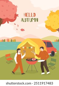 A Couple Enjoying Autumn Camping