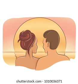 Couple enjoying beautiful sunset vector illustration