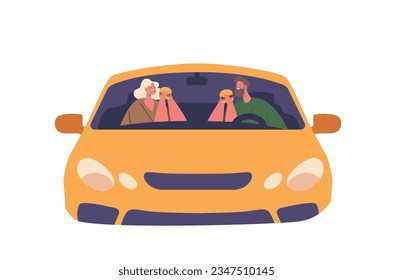 Couple Enjoying Burgers In Car, Smiles And Laughter As They Share A Meal. Grease-stained Fingers And Content Expressions