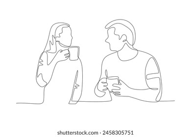 Couple enjoying coffee. Dia dos namorados concept one-line drawing