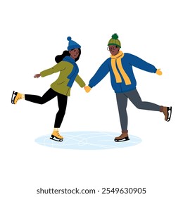 Pareja disfrutando de patinaje sobre hielo juntos en un día de invierno en un entorno de parque