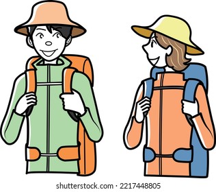 Couple enjoying mountain climbing in autumn