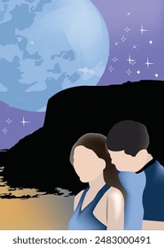 Couple enjoying romantic evening under blue moon