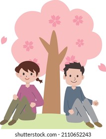 Couple enjoying spring cherry blossoms
