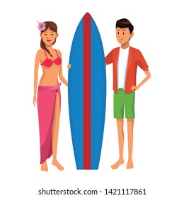 Couple enjoying summer with surf table isolated vector illustration graphic design