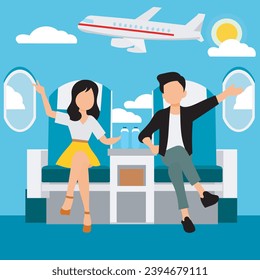 couple enjoying traveling by plane Illustrations