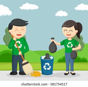 Couple Environmental Activist Cleaning Park