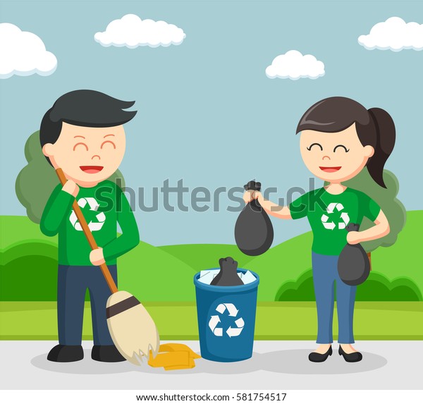 Couple Environmental Activist Cleaning Park Stock Vector (Royalty Free ...