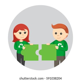 couple environmental activist energy saving concept in circle background