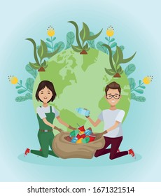 Umweltschützer mit Weltplaner-Vektorillustration-Design