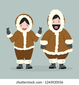 couple Eskimo  in flat design