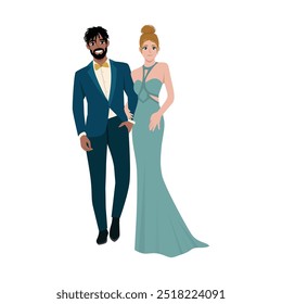 Pareja en ropa formal de noche. Ilustración de personaje de Vector plano