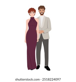 Couple in evening formal wear. Flat Vector character illustration