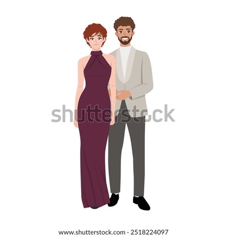 Couple in evening formal wear. Flat Vector character illustration