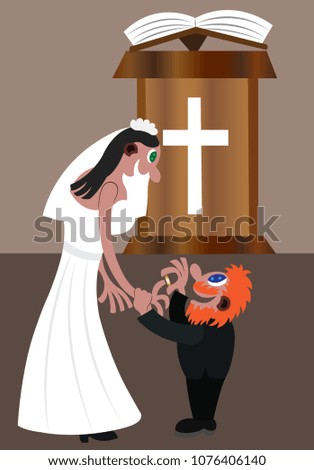 A couple exchange vows at the altar