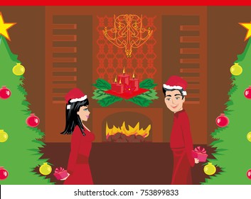 Couple Exchanging Christmas Gifts