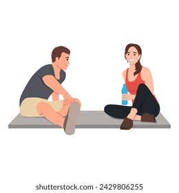 Couple exercising together in sports wear. Flat vector illustration isolated on white background