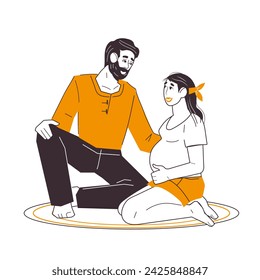 Couple expecting a baby, future parents preparing for childbirth, flat vector illustration isolated on white background. Husband supports the pregnant wife.