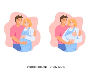 couple expecting the birth of a child and holding a newborn baby. concept of parenthood, pregnancy, expecting a baby and the birth of a child