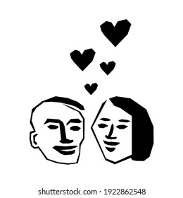 Couple Face  Figurative Style. Naive Illustration. Vector Illustration 