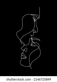 Couple face line art and dark background