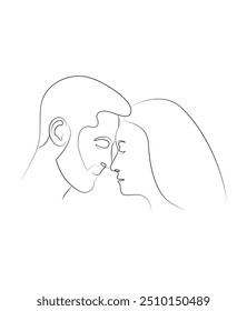 Arte com linha de face de casal,Arte com linha de vetor de face de casal