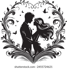 Couple faces heart silhouette concept. Silhouette of man and woman heads forming a heart shape