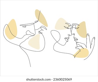 Couple Faces One Line Drawing. Couple Kissing Creative Contemporary Abstract Line Drawing. Woman and Man Modern Vector Minimalist Design for Wall Art, Print, Card, Poster.