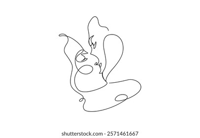 Couple Faces One Line Drawing. Couple Kissing Creative Contemporary Abstract Line Drawing. Couple Trendy One Line Drawing. Single Line Couple Illustration. Minimalistic Black Lines Drawing.