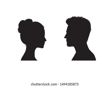 Couple Faces Silhouette. Man And Woman Profile.