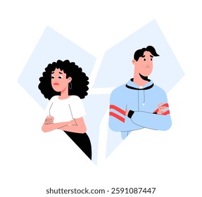Couple Facing Breakup With Broken Heart Background In Flat Vector Illustration Symbolizing Relationship Conflict, Separation, And Heartbreak, Isolated On White Background