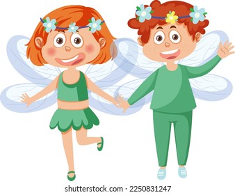Couple fairy kids cartoon character illustration