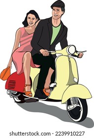 Couple fall in love ride motorcycle
