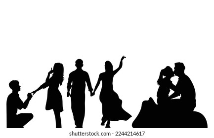 Couple falling in love silhouette set vector illustration bundle element valentine editable