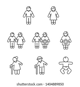 Couple Family and Baby Line Icon Set