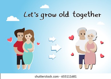 Couple family. Before and after. Let's grow old together vector