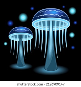 couple fantasy mushrooms boletus cartoon style isolated on black background