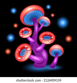 couple fantasy mushrooms boletus cartoon style isolated on black background
