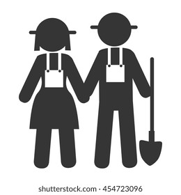 couple farmers with a shovel , isolated flat icon vector illustration
