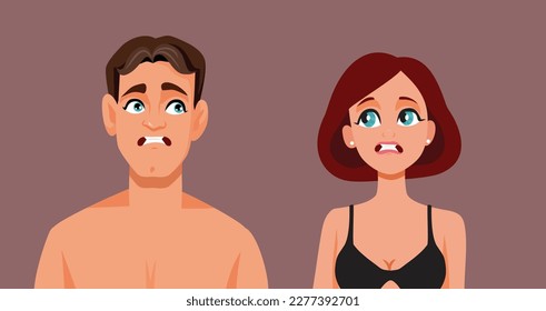 
Pareja de incómodos con la Ilustración de Caricaturas de Vectores. Hombre y mujer torpe tratando de una noche, se mantienen intimidados y fallan  
