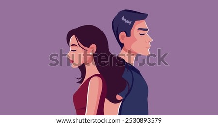 
Couple Feeling Unhappy Having Problems Vector Illustration
Unhappy husband and wife with marital trouble after a fight 
