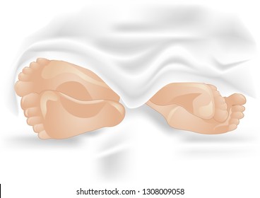Couple feet sleeping separately symbolizing couple having family problem