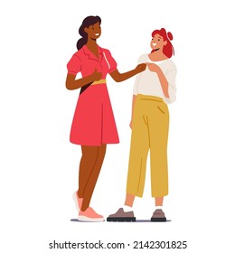 Couple of Female Friends Characters Beating Fists, Greeting Each Other, Friendship, Support, Solidarity. Human Greetings, Bonding Relations, Connection between Girlfriends. Cartoon Vector Illustration