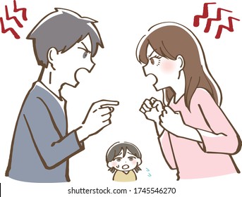 A couple in a fight and a child watching