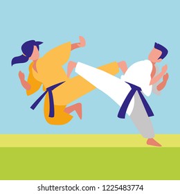 couple fighting martial arts characters