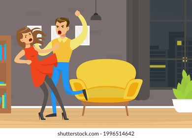 Couple Fighting and Shouting at Each Other, Conflict Between Husband and Wife, Divorce, Human Relations, Family Quarrel Vector Illustration