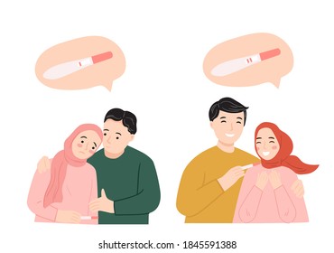 couple finding out  results of a pregnancy test. 