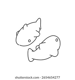 Couple fish cartoon line art outline illustration 