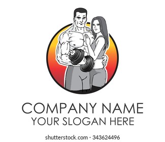 couple fitness gym character illustration logo icon vector