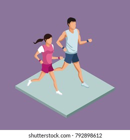 Couple fitness running 3d